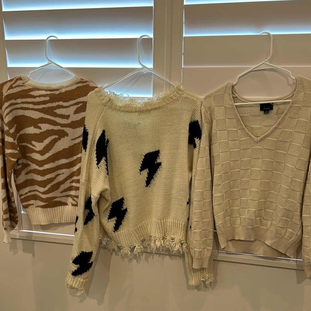 Preppy Textured Cream Sweaters
